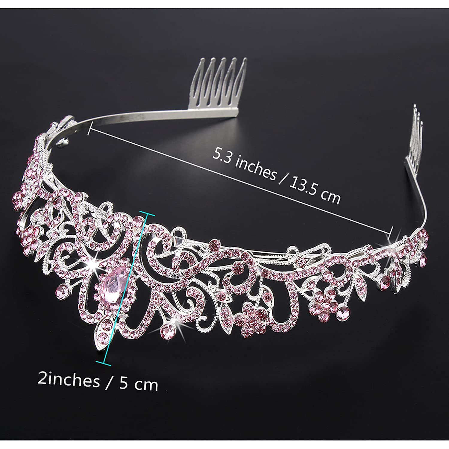 PALAY Didder Silver Tiara Crown for Women with Pink Crystals and Combs | Bridal Prom Birthday Accessory