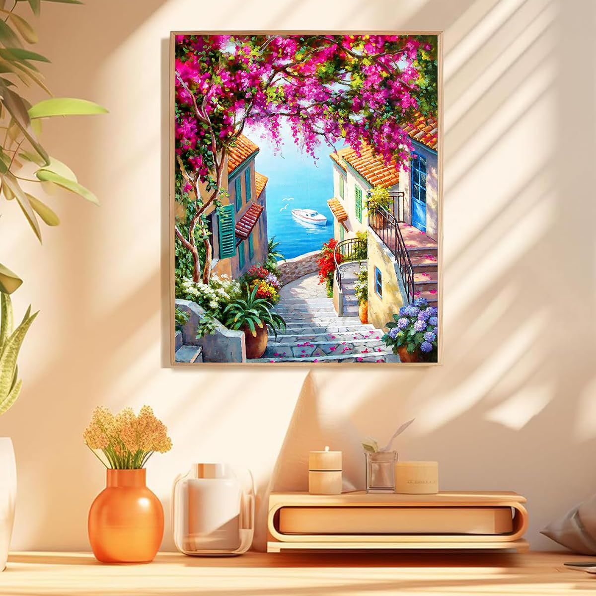 HASTHIP Paint by Numbers Art Kit for Wall Decor featuring Mediterranean Dreamscape 16x20 in | DIY Acrylic Oil Canvas Craft Set