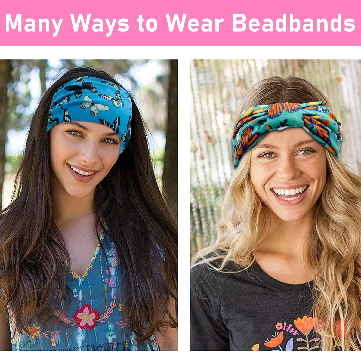 Proberos Hair Band for Women for Yoga and Running with Butterfly Print 3 Pack | Soft Polyester Spandex Fit