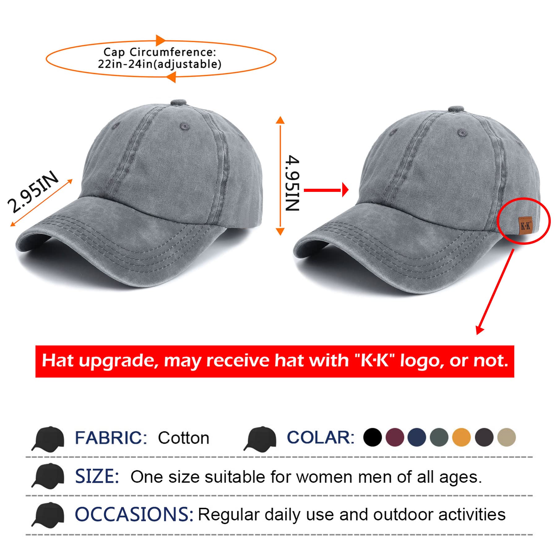 PALAY Womens Baseball Cap for Everyday Wear with Ponytail Hole Adjustable 54–60 cm Cotton Grey