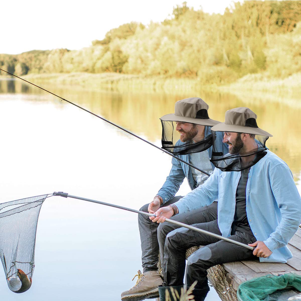 Proberos Mosquito Net Hat for Outdoor Fishing with 37 cm Brim and Zipper Mesh Cover | Polyester Cotton Foldable Design