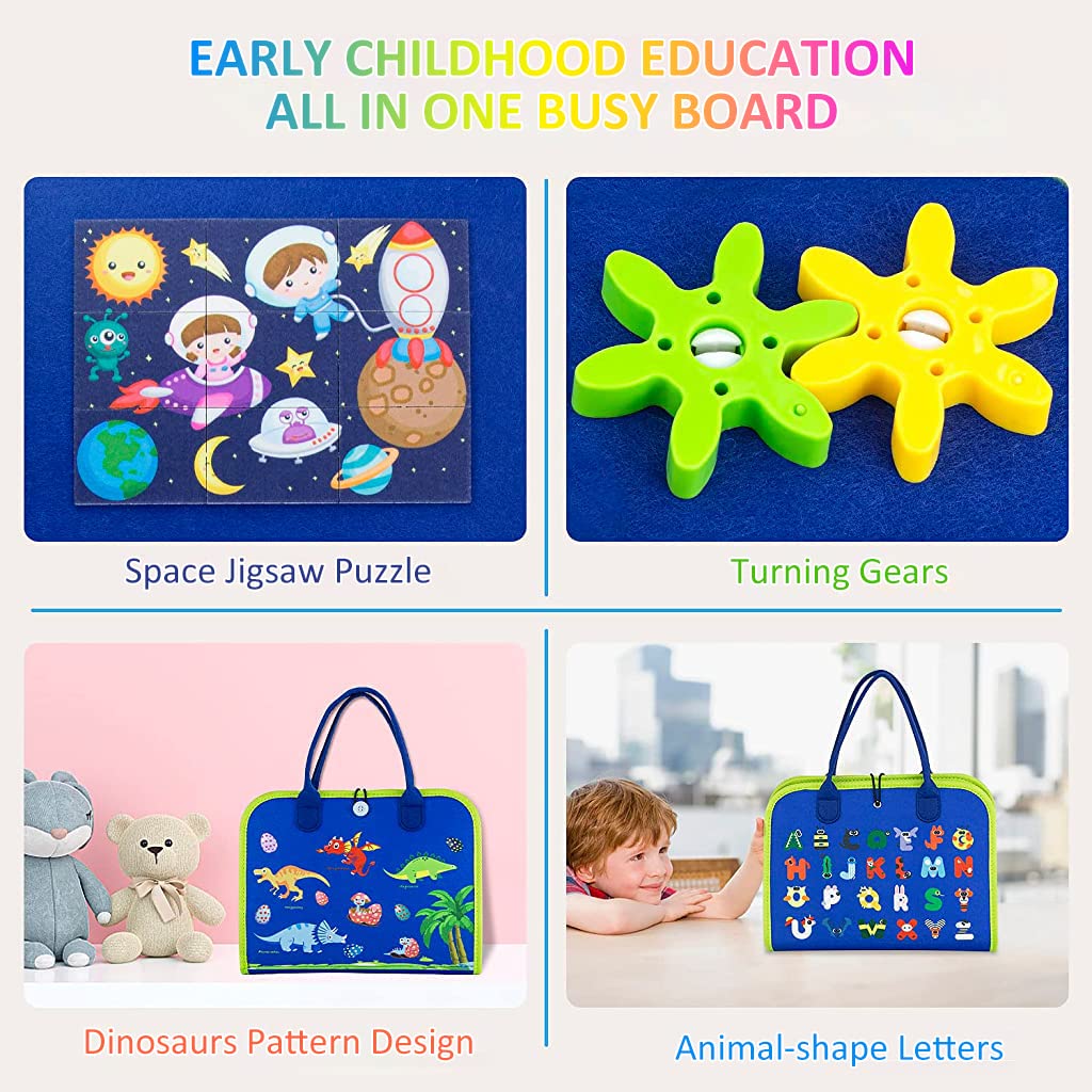 SNOWIE SOFT Busy Board for Toddlers with Wool Material and Jigsaw Puzzle | Montessori Travel Toy