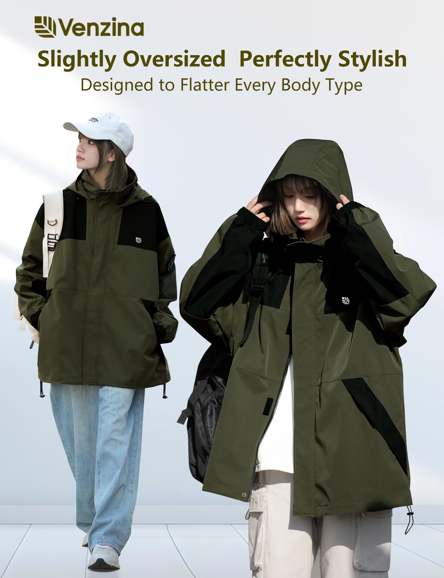 Venzina Women's Softshell Jacket for Hiking and Travel featuring DIY Patches and Waterproof Windproof Design | Green Outdoor Coat