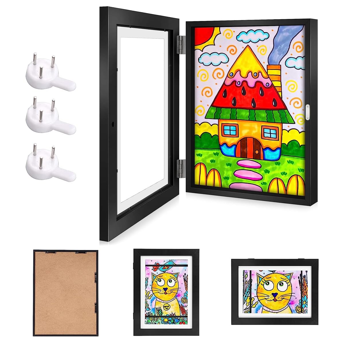 HASTHIP Kids Artwork Picture Frame for 8.3x11.8 in Art with 180° Front Opening Black Wall Display | Holds 50 Pcs