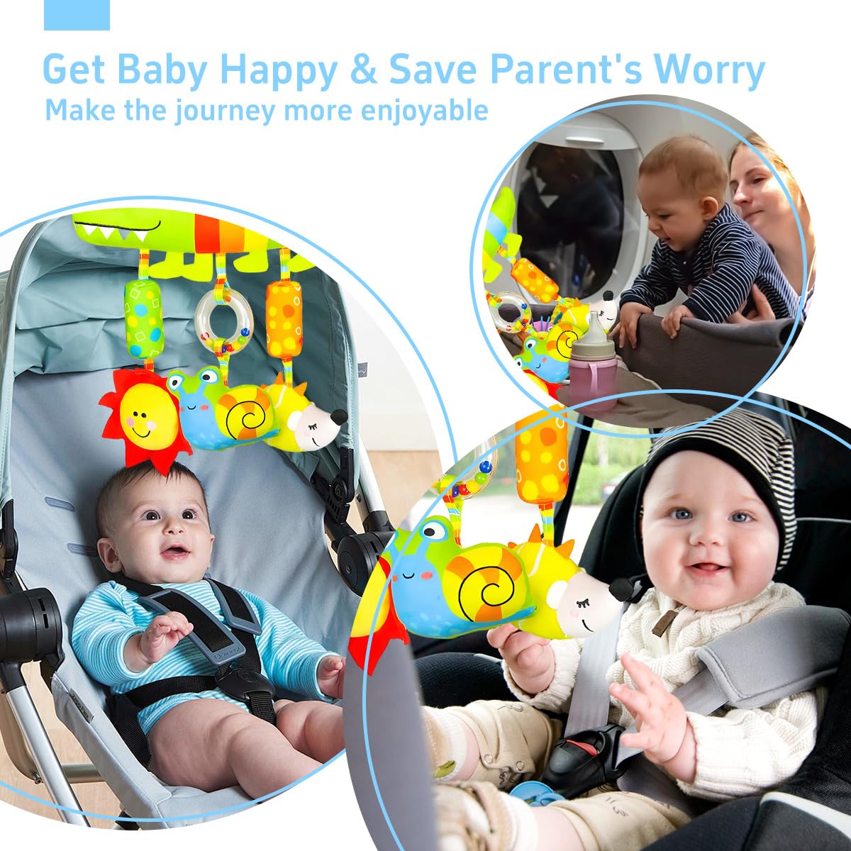 SNOWIE SOFT Baby Toys for 6 to 12 Months with Squeaky Device and Open Clasp | Soft Plush Sensory Hanging Toy for Stroller and Crib