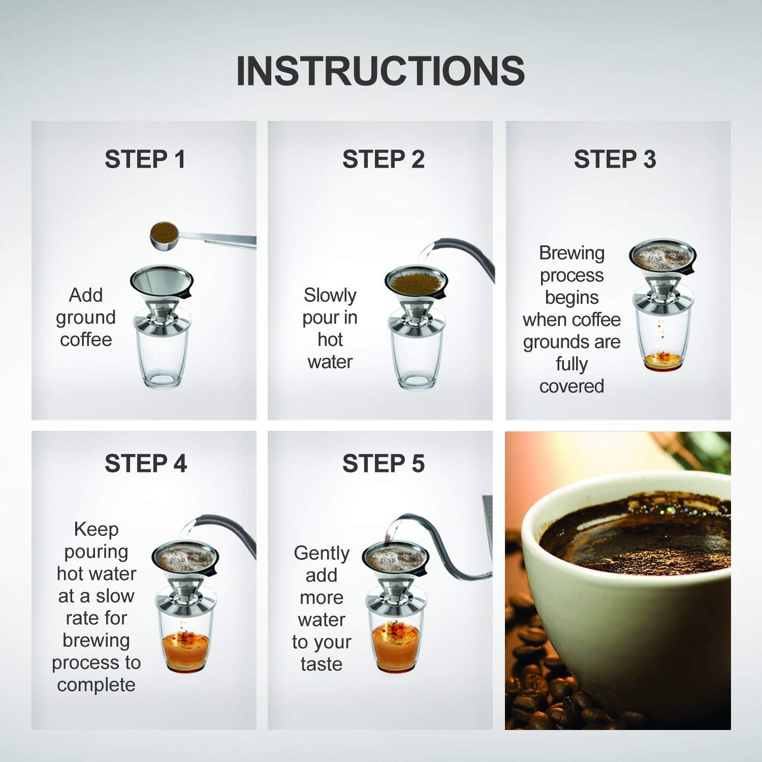 HASTHIP Pour Over Coffee Dripper for Manual Brewing with Dual 800 Mesh Filter | 1–6 Cup Stainless Steel Reusable Maker