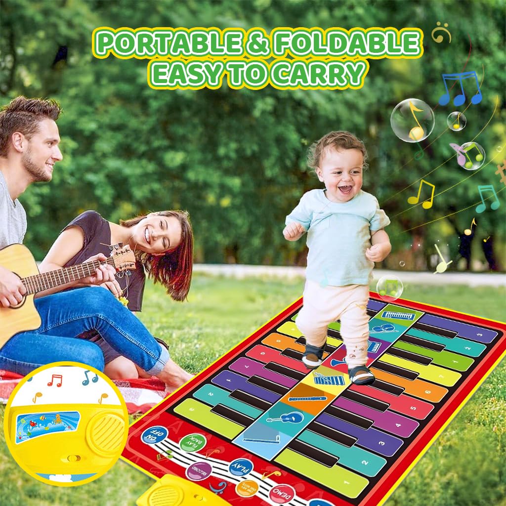 ZIBUYU Piano Keyboard Musical Mat for Kids with 8 Sounds and 6 Modes | 39.37x12.6 in Play Mat