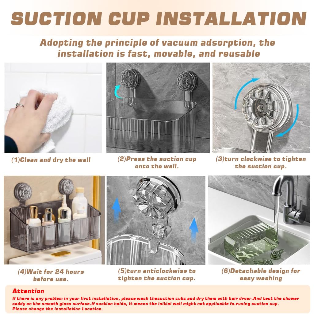 HASTHIP Bathroom Wall Organizer for Kitchen and Bathroom with Suction Cups | Clear Acrylic Set of 2 Boxes 9.3x9.3x11cm and 29x11.5x12.8cm