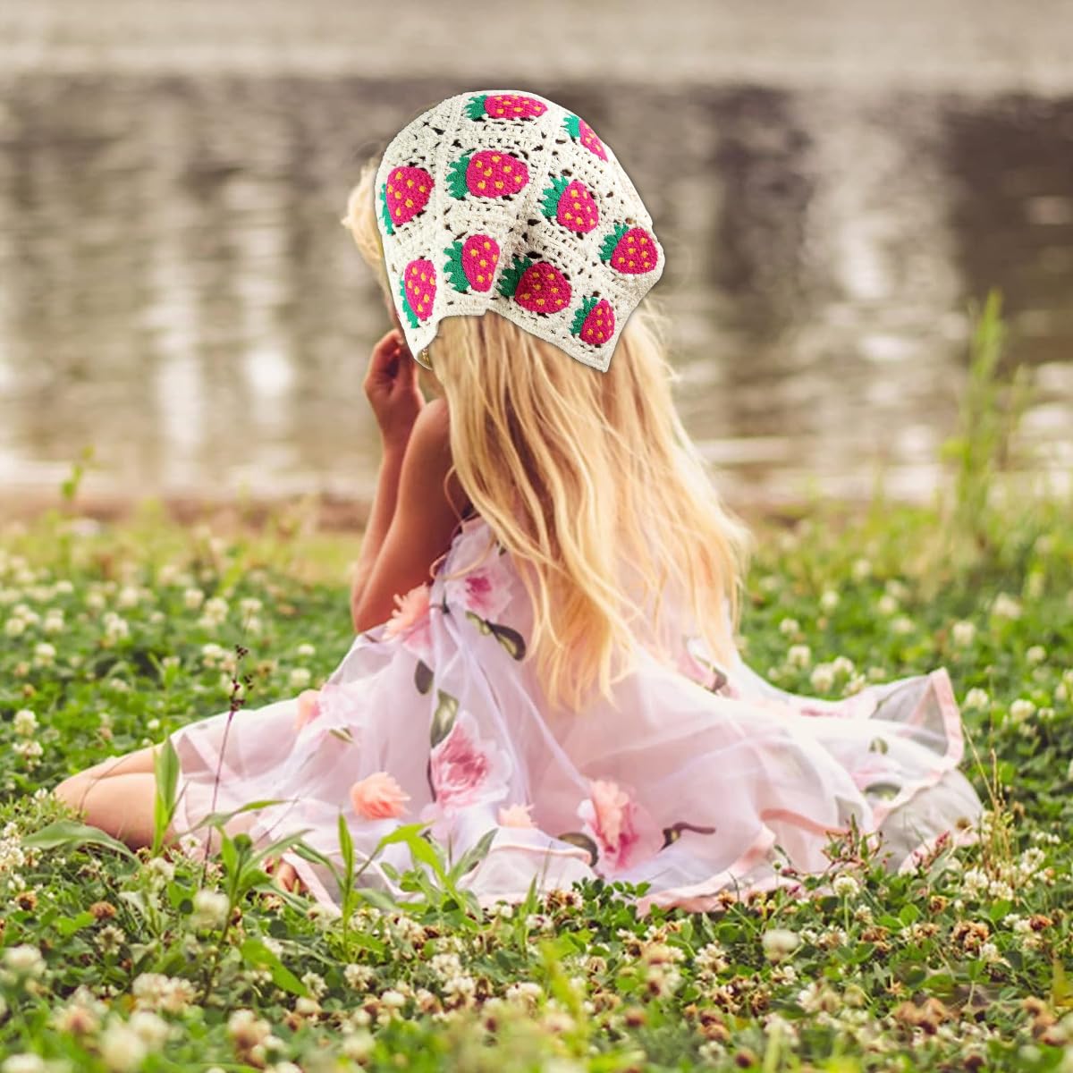 PALAY Crochet Headscarf for Women featuring Strawberry Pattern | 2 Pack 52×23 cm Vintage Style