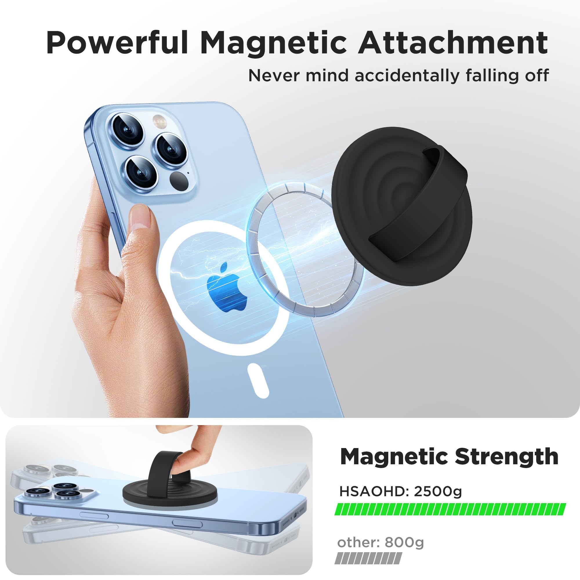 ZORBES Silicone Magnetic Phone Grip Holder for iPhone 16–12 with 360° Rotation | Ergonomic Loop Design