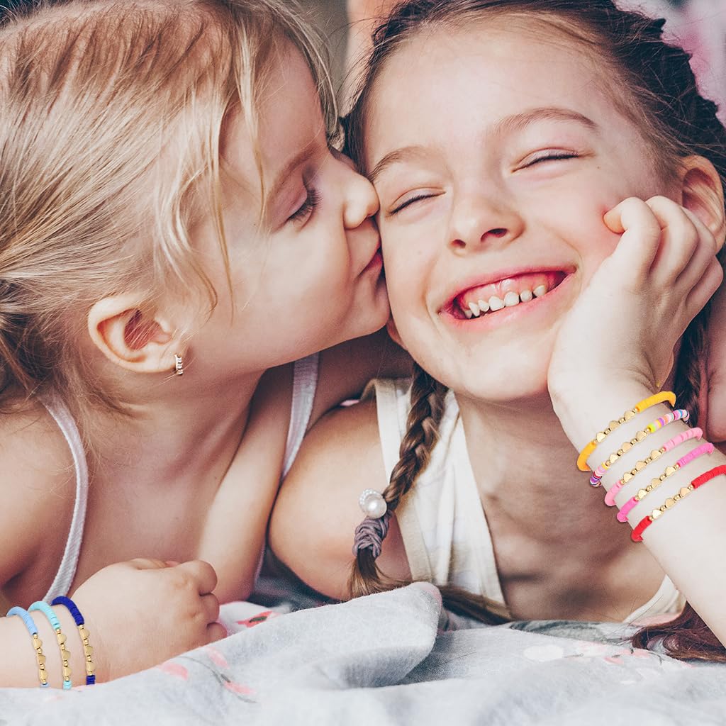 SANNIDHI Friendship Bracelets Set for Girls with Heat-Link Charms and 12 Rainbow Clay Beads | Ideal Gift for Sisters and Festivals