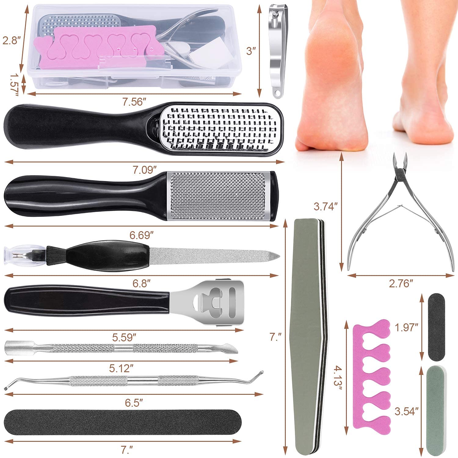 MAYCREATE Pedicure Tool Set for Foot Care with 23pcs Stainless Steel Tools | Smooth Heel File