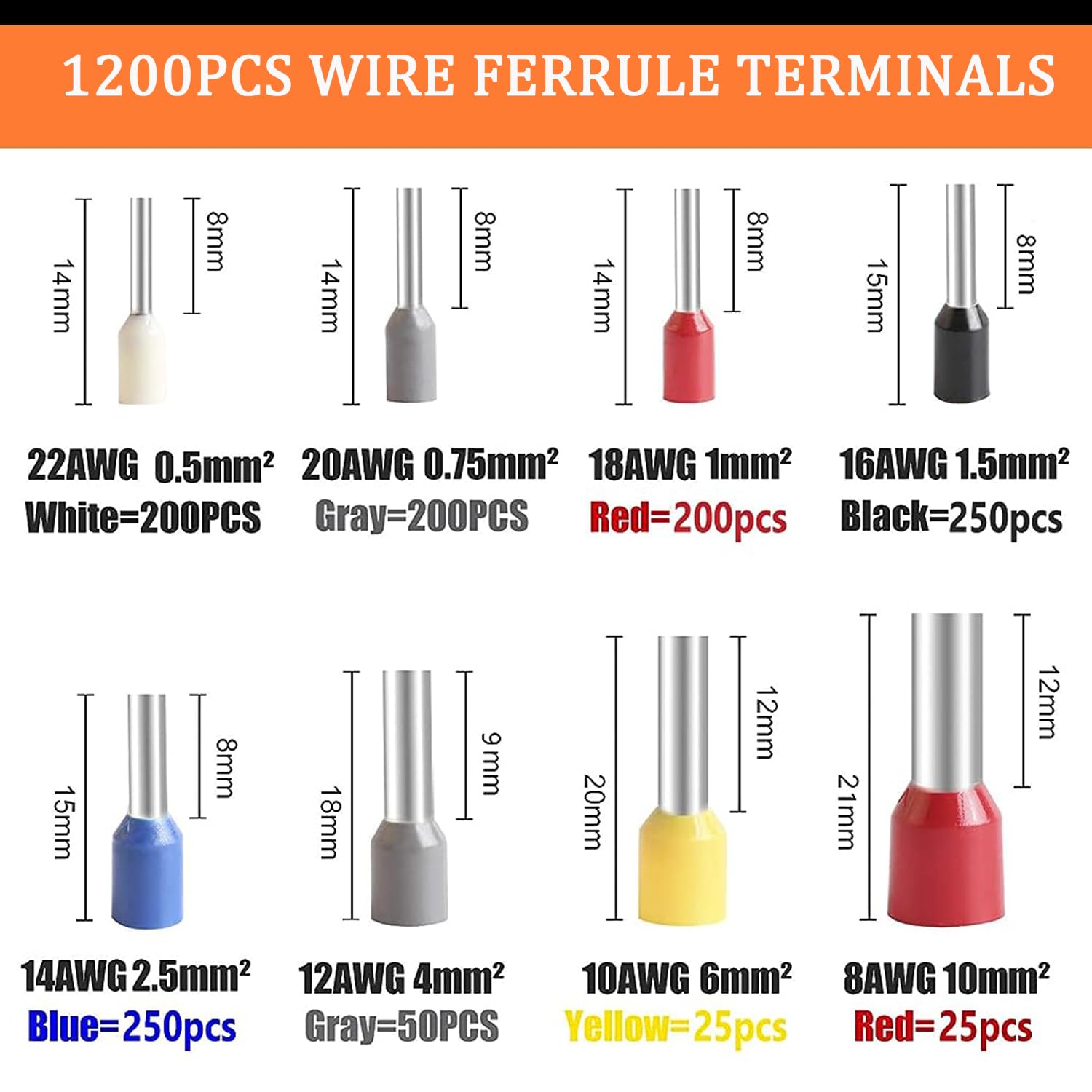 HASTHIP Electronic Wire Ferrules Kit 3600pcs for AWG23‑7 with Copper Crimp Connectors | Insulated Pin End Terminals for Electrical Wiring