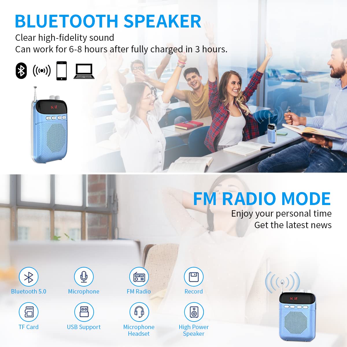 ZORBES USB Speaker Voice Amplifier for Teachers with 20W Power and DSP Noise Reduction | 2000mAh Rechargeable Microphone Set