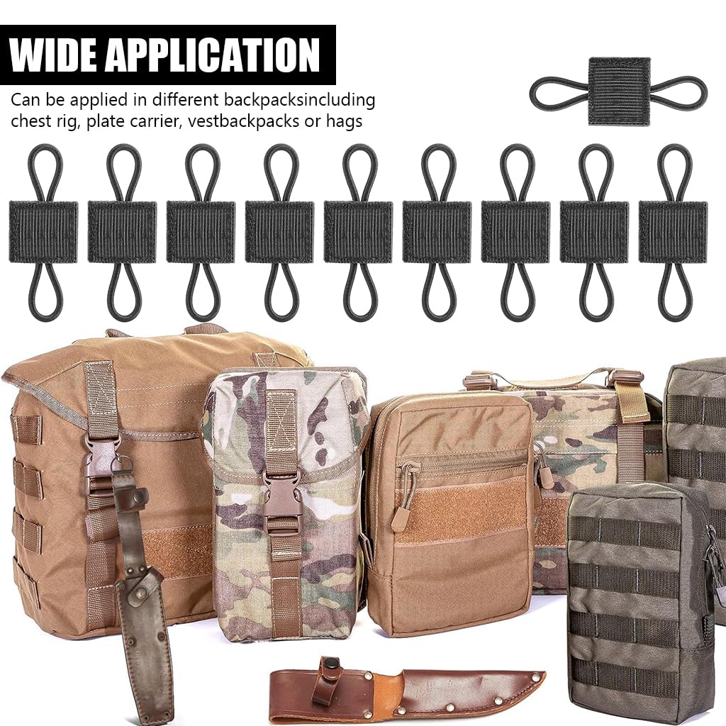 Proberos® Pack of 10 Tactical Gear Holder Clip Molle Webbing Retainer Elastic Binding Ribbon Buckle for Tactical Vests Backpacks Multi-Purpose Attachments for Backpacks, Vests