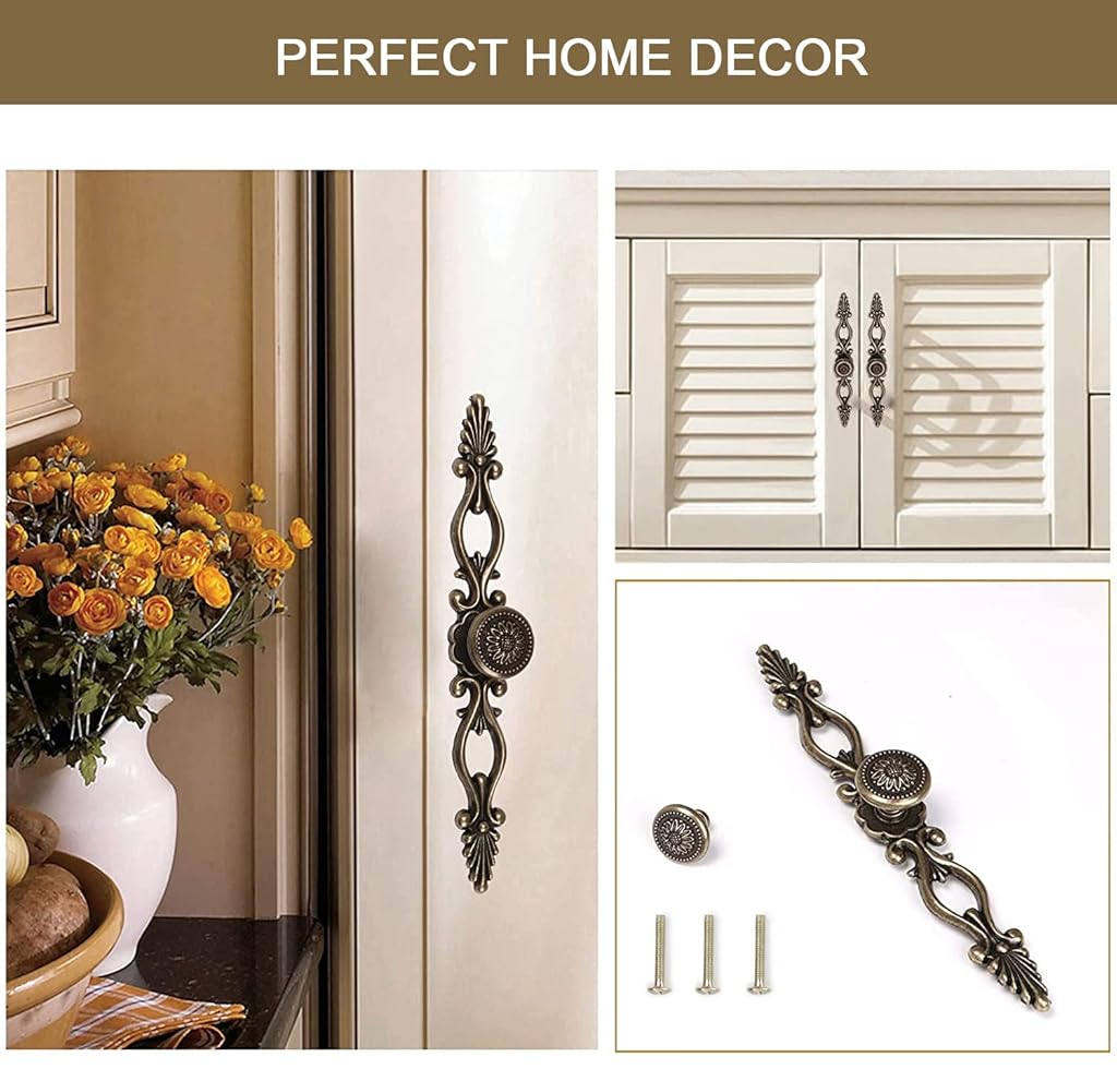 HASTHIP® 3Pcs Antique Brass Cupboard Drawer Pull Handle 191mm, Zinc Alloy Wardrobe & Cabinet Handle, Rustic Modern Décor, 128mm Hole Pitch, Smooth Durable Finish, Easy Install, Ideal for Kitchen