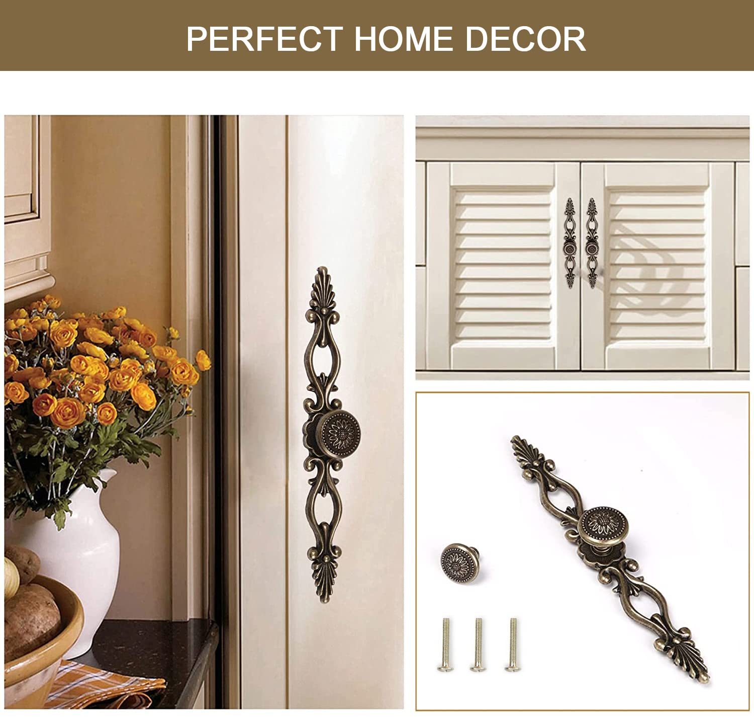 HASTHIP Brass Cupboard Handle for Cabinet and Drawer with 128mm Hole Pitch | Antique Finish