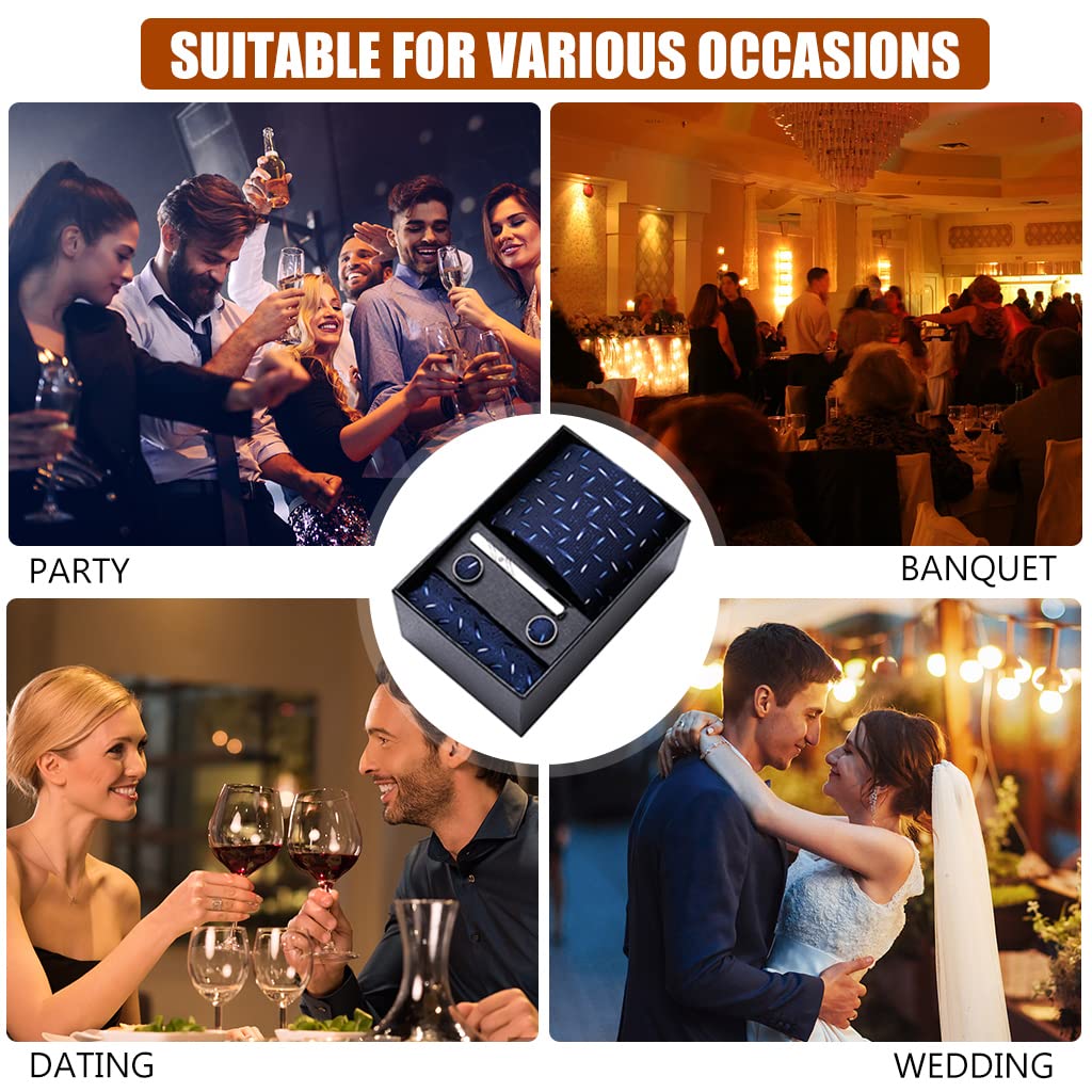 GUSTAVE Tie Set for Men with Pocket Square Cufflinks and Tie Clip | Blue Jacquard Formal Accessory