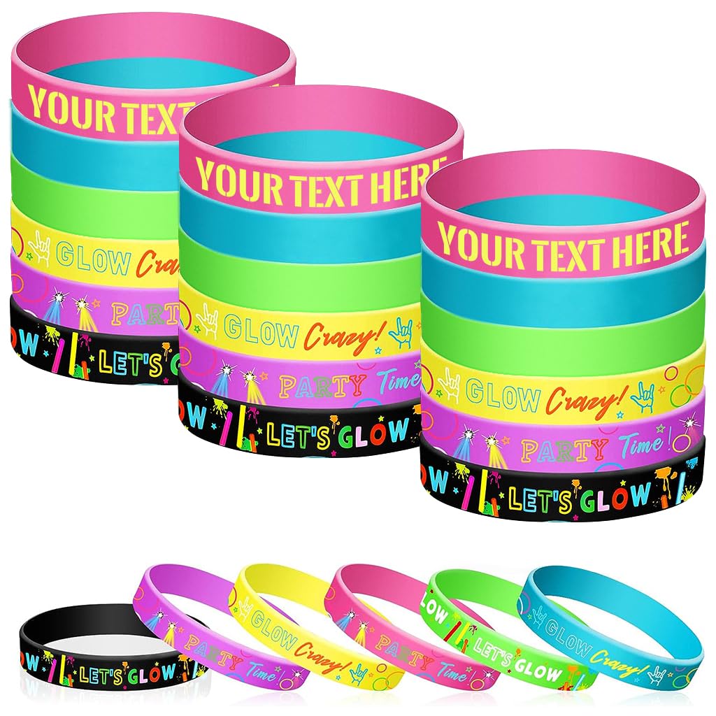 PATPAT® 100Pcs Neon Custom Silicone Wristbands - Personalized Printed - Add a Message - Customizable Rubber Bracelets - Customized for Motivation, Events, Companies, Support, Fundraisers(Yellow)