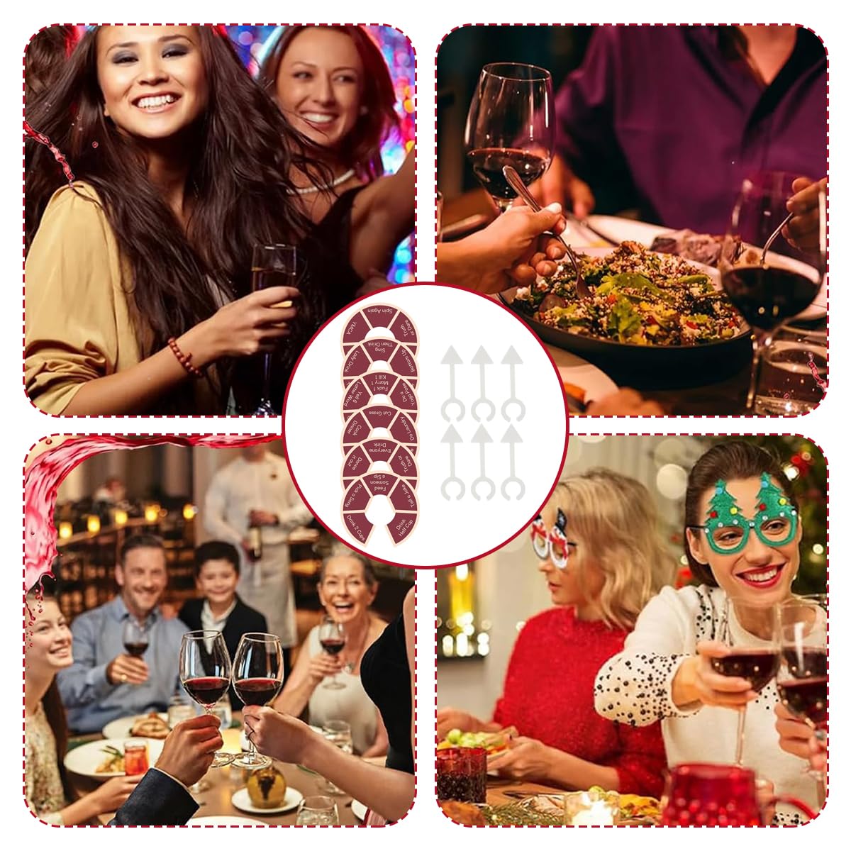 HASTHIP Wine Glass Spinner Game for Party Gatherings with 6Pcs Base-Attached Wheels | Fun Ice-Breaking Drinking Game for Adults