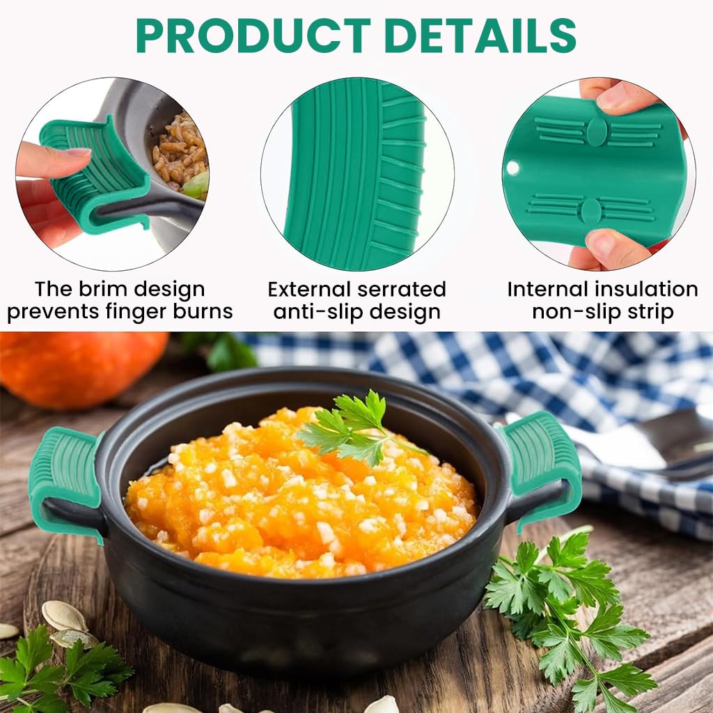 ZIBUYU Silicone Handle Grips for Cast Iron Tawa with Non Slip Ribbed Design 4 Pcs Set | Heat Resistant up to 480°F Green