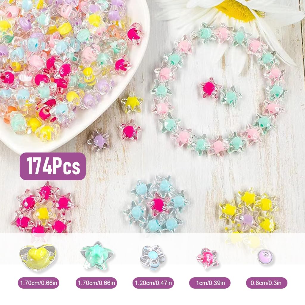 174PCS Cute Beads for Bracelet Making with Double Layer Acrylic Design and Macaron Colors | DIY Jewelry Kit for Kids and Girls