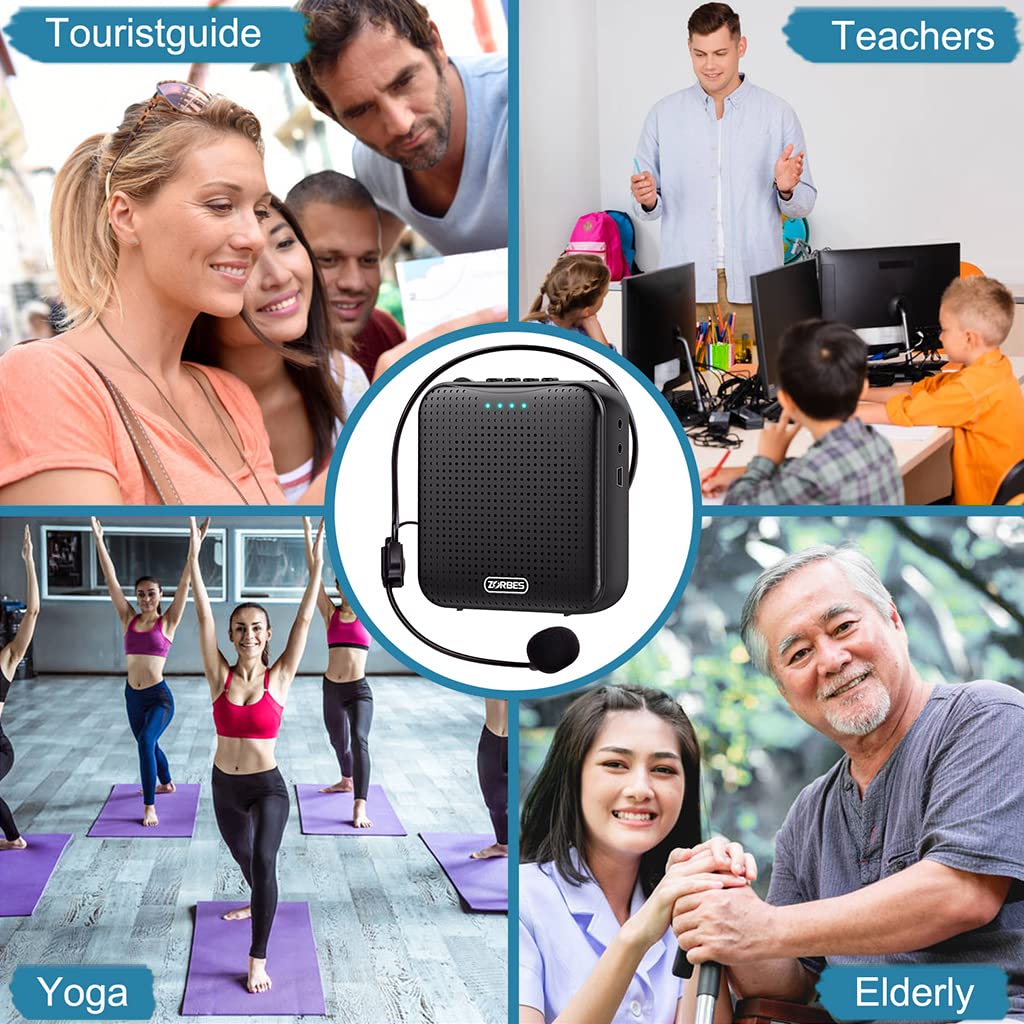 ZORBES Bluetooth Voice Amplifier for Teachers and Tour Guides with 5W DSP Noise Reduction | 2200mAh USB Rechargeable Speaker and Wired Headset