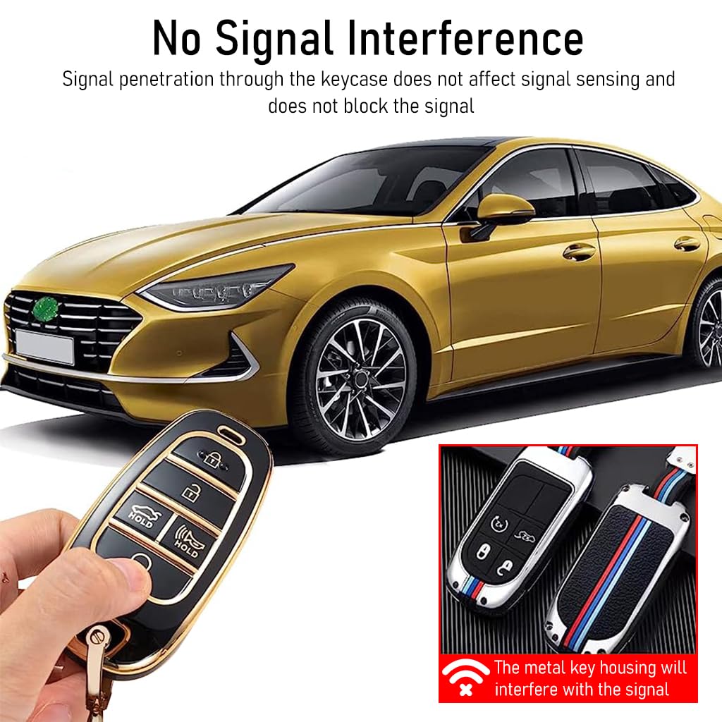 STHIRA Hyundai Car Key Protective Case for 2020–2023 Sonata Santa Fe Tucson with Rhinestone Metal Keyring and Soft TPU Cover Black