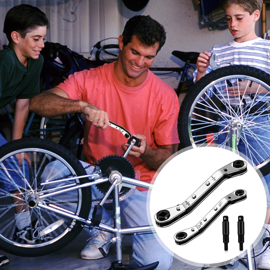 Serplex Air Conditioner Valve Ratchet Wrench for HVAC Service with 2 Hex Bit Adapters | Alloy Steel 3/16 to 3/8 in Set