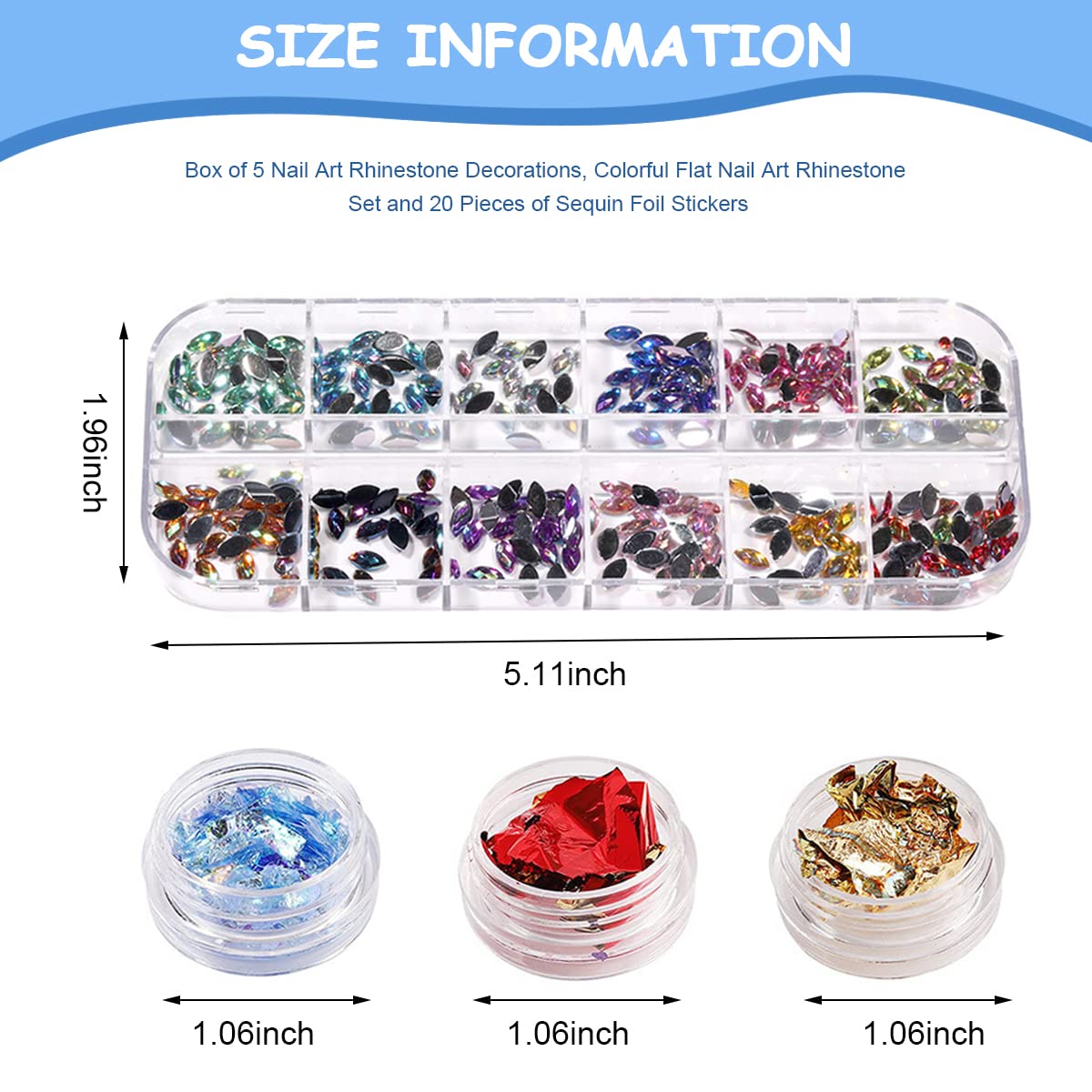 MAYCREATE® Rhinestones For Nail Art Craft Colorful Foil Decoration Rhinestones Geometry Shape Flatback Round Bead for DIY Manicure Craft Decoration Nail Art Salon