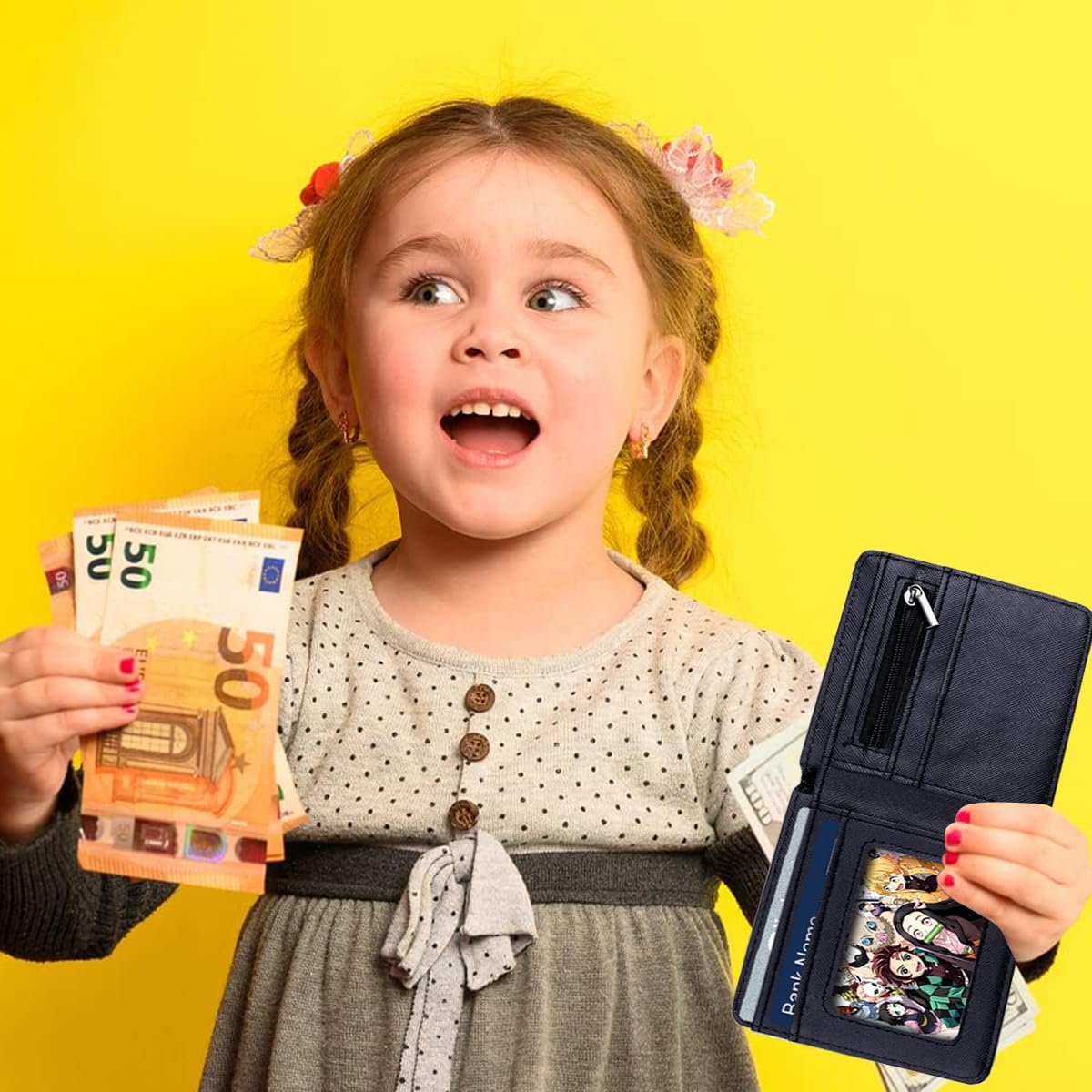 Fancyku Demon Slayer Wallet featuring PU Leather Bi Fold Design for Teens and Kids | Anime Gift