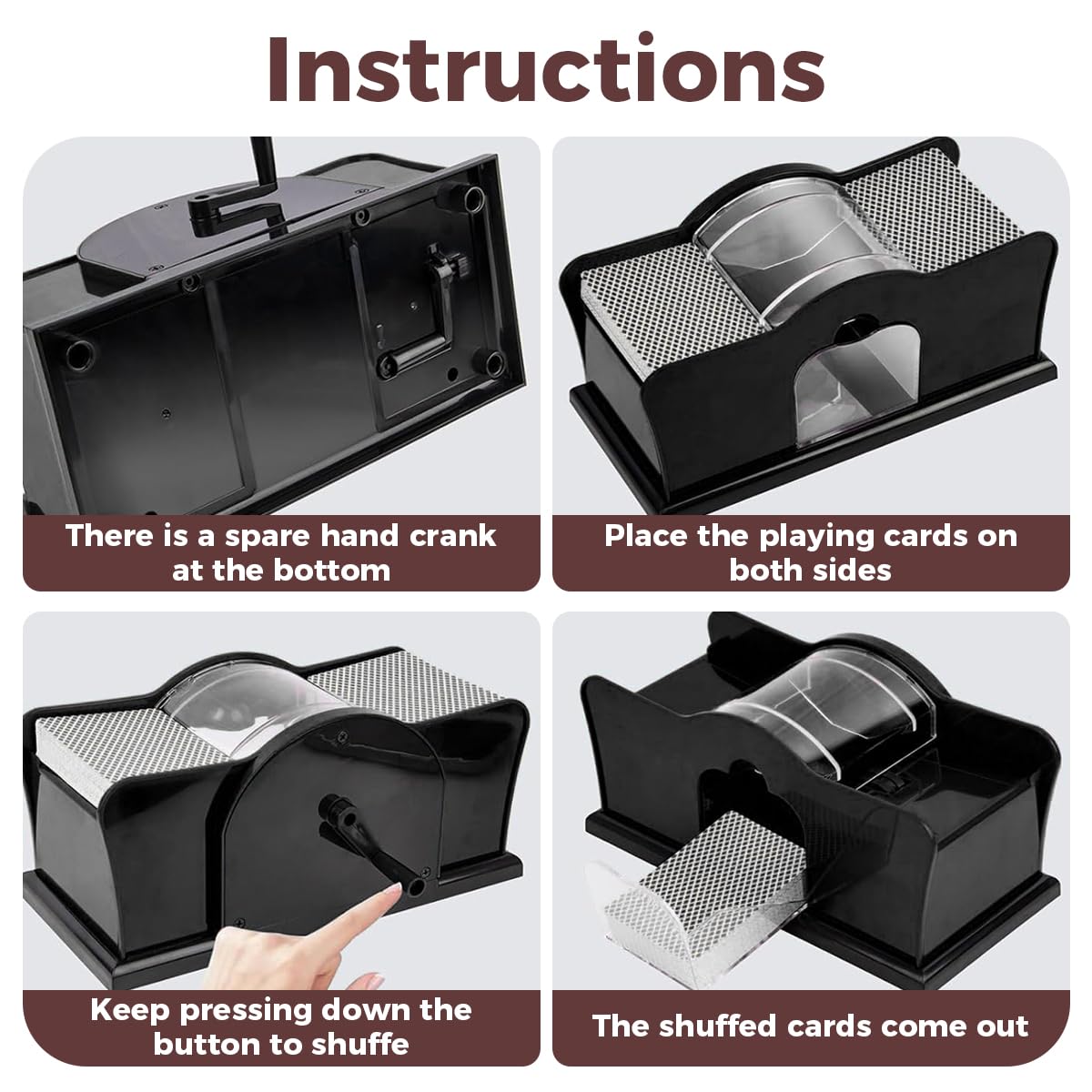 Supvox Manual Card Shuffler for Casino Poker Games with Hand Crank and Clear Housing Design
