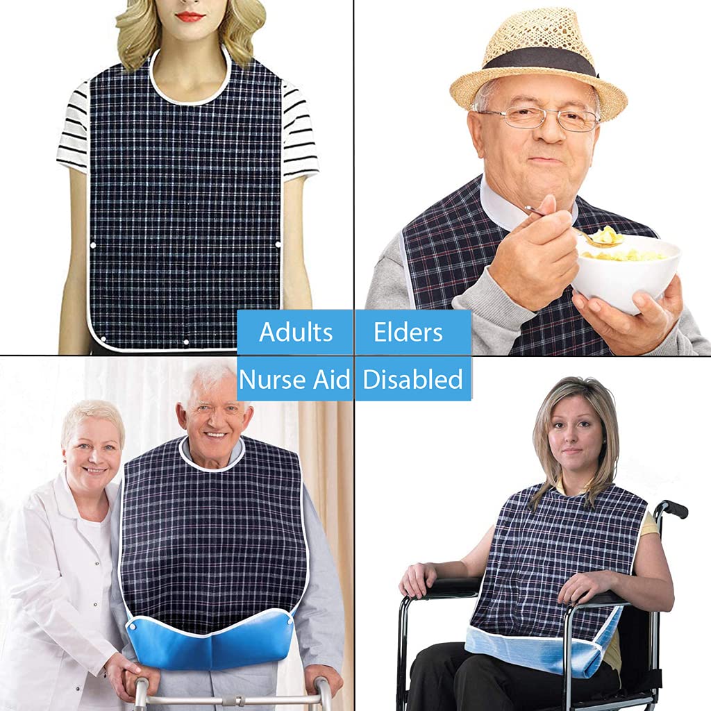 HASTHIP Adult Bibs for Elderly with Waterproof Reusable Design 78x44 cm Blue | Mealtime Protector