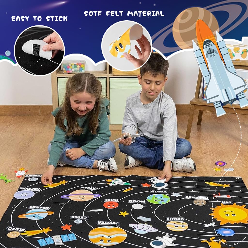 SNOWIE SOFT Solar System Busy Board for Toddlers 1-3 with 115×83cm Felt Backdrop | Montessori Sensory Learning Toy