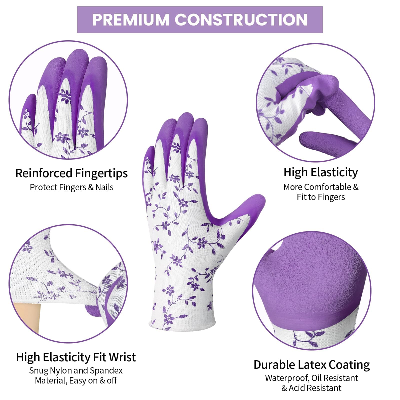 Zibuyu Womens Gardening Gloves for Yard Work featuring Rubberized Anti-Slip Palm | 2 Pairs Set