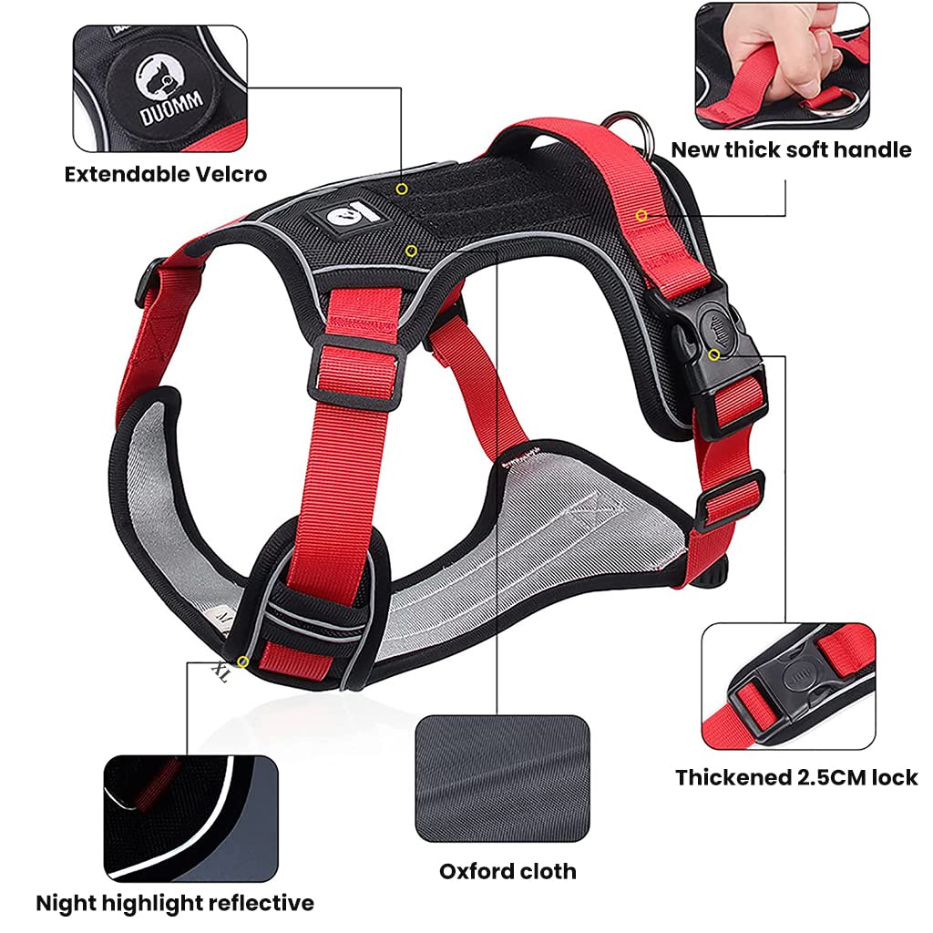 Qpets No Pull Dog Harness with Safety Reflective Strip Quick Release Buckle Adjustable Size Easy Control Handle for Small Medium Large Dog(Red,L, Recommended Weight: 14-22.5kg)