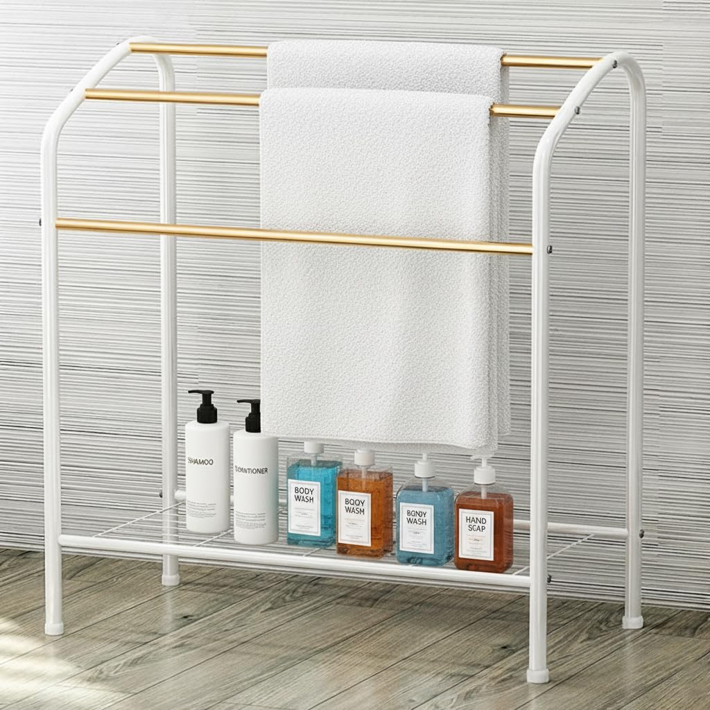 HASTHIP Towel Rack for Bathroom and Balcony featuring Triplet Stepped Bars | 75.2x31.2x73 cm Metal Frame