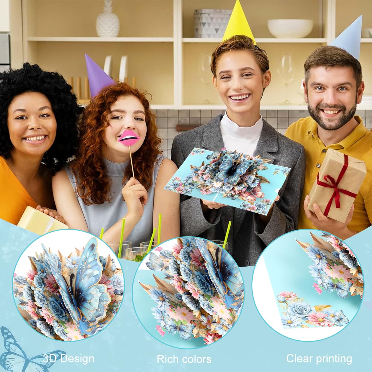 OFIFO 3D Pop-Up Butterfly Greeting Card for Birthday and Anniversary featuring Handmade Floral Design | 5x7 Inch