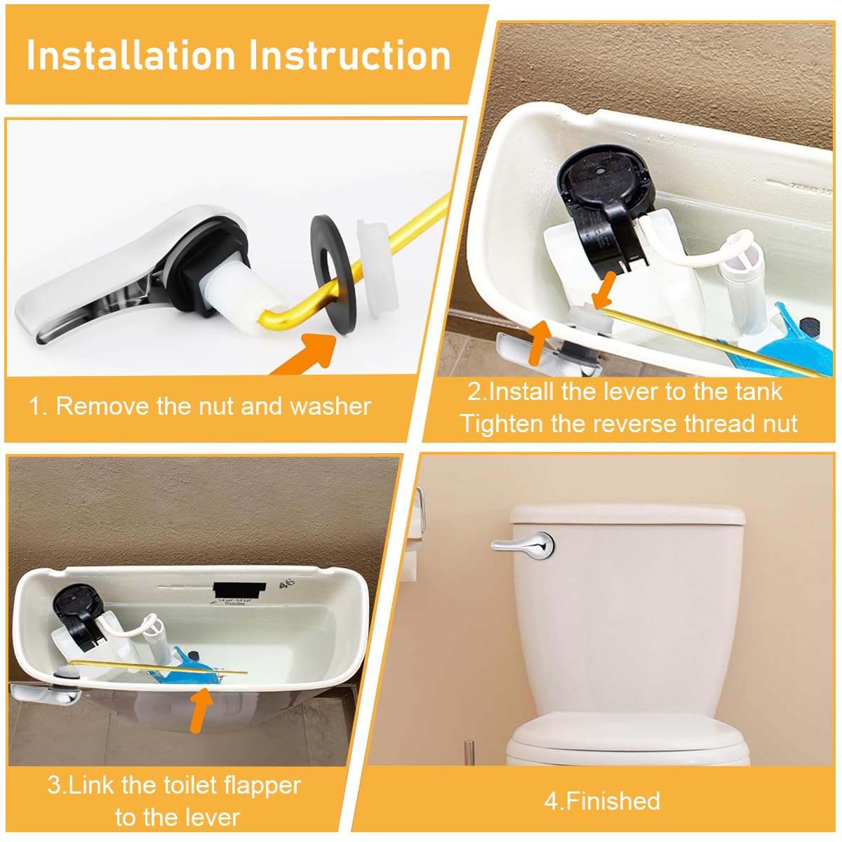 Serplex® Toilet Handle Replacement Kit Flush Toilet Handle Replacement Kit    Universal Toilet Tank Lever with Stainless Steel Chain Toilet Repair Kit Replacement Toilet Flapper Chain Kit