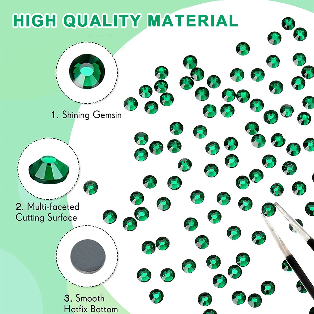 MAYCREATE Nail Art Rhinestones Kit for DIY Manicure with 12 Grid Box and Tweezers | Green