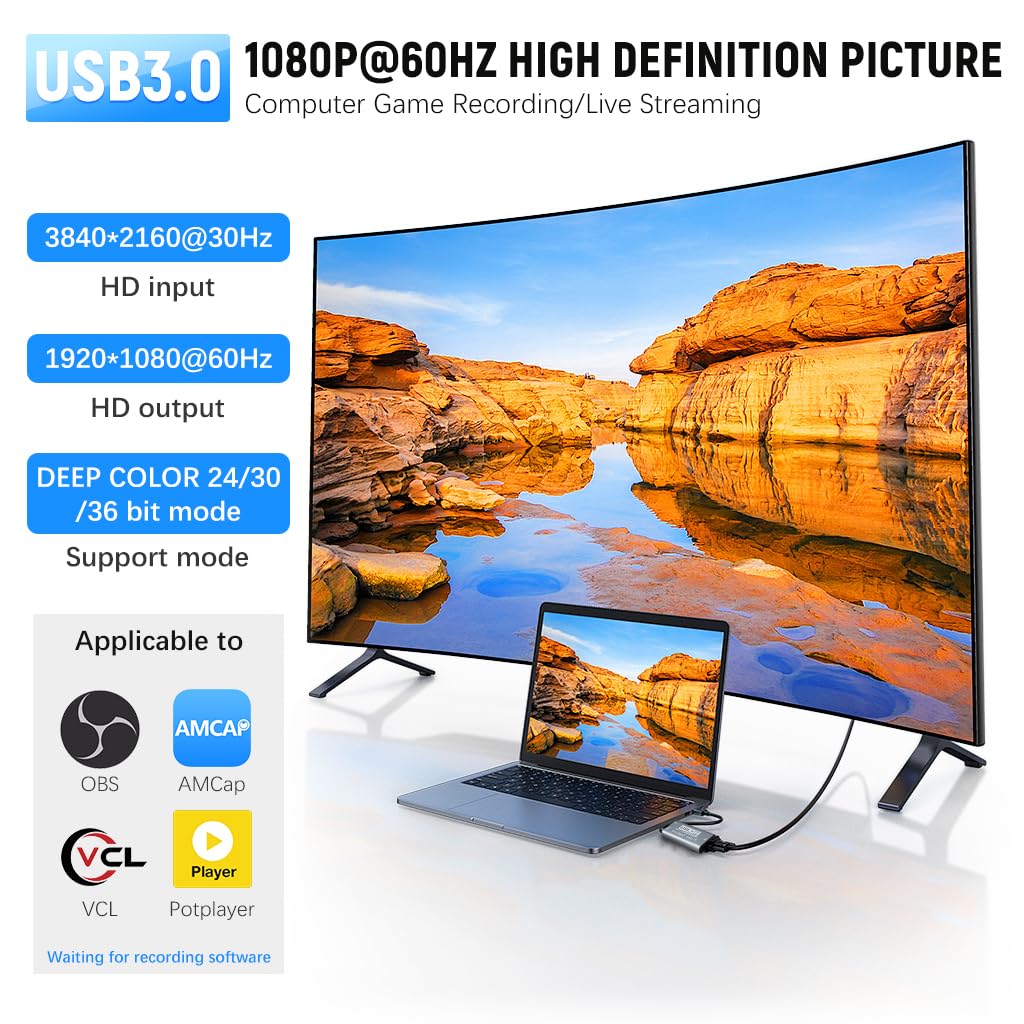 Verilux HDMI to USB 3.0 Video Capture Card for Streaming with 4K 60fps and 100W PD Charging