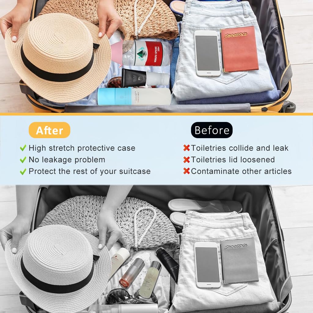 MAYCREATE Travel Bottle Cap Sleeves for Toiletries with Leak-Proof Seal and Elastic Silicone | Set of 4