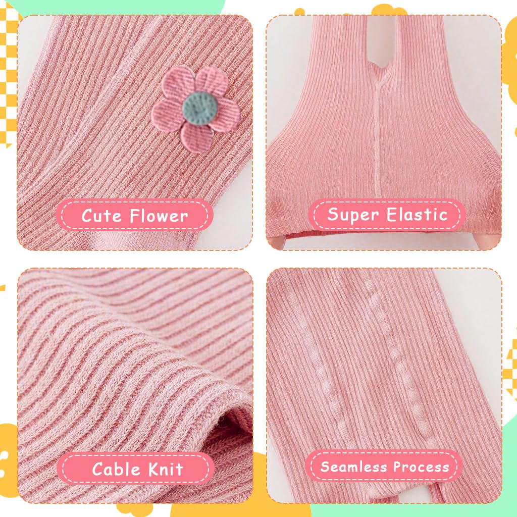 Zibuyu Toddler Girls Cable Knit Leggings for Fall and Winter with Flower Accents | Soft Breathable Cotton Pantyhose