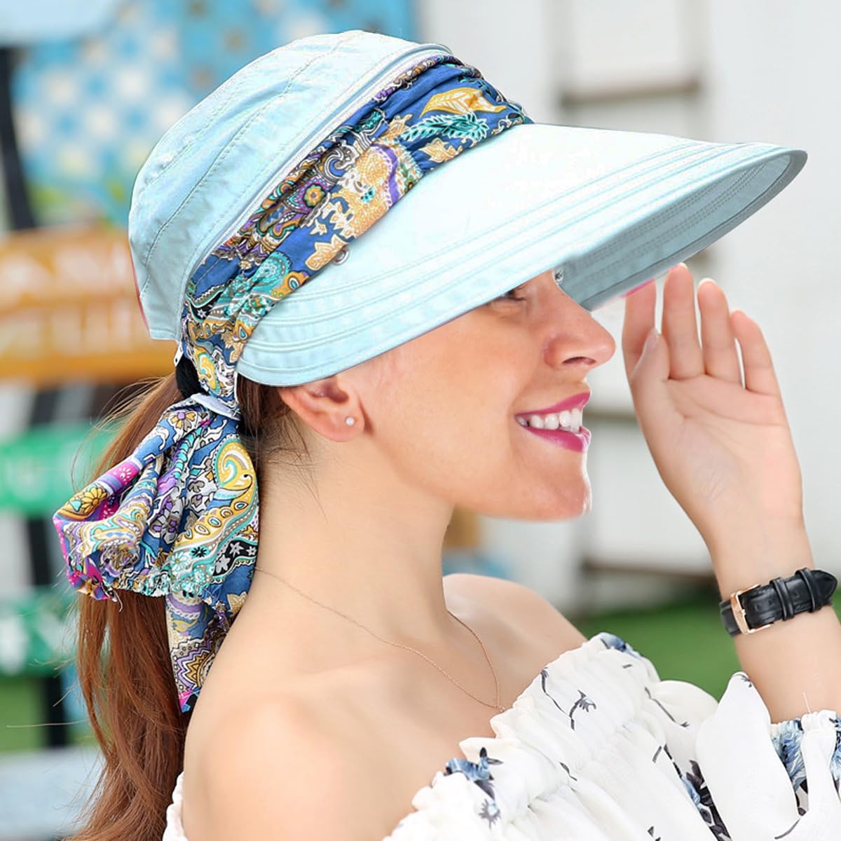 ZORBES Polyester Sun Hat for Women featuring Wide Brim and Ponytail Hole | UPF 50+ Blue