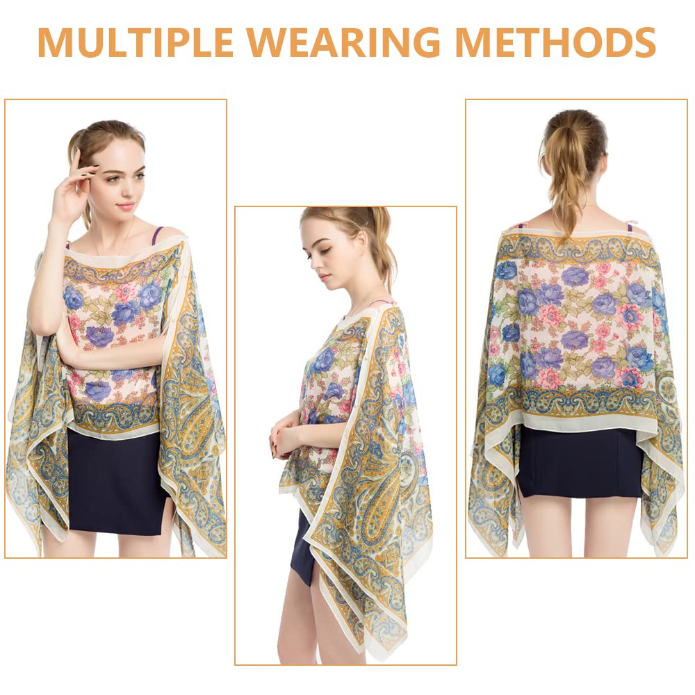 PALAY Coverups for Beach Wear featuring Floral Print and Button Closure 148×96cm Chiffon Shawl for Women