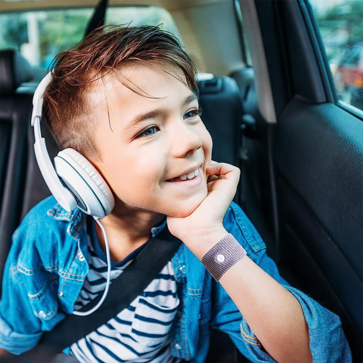 HANNEA Motion Sickness Bands for Travel Relief with Acupressure Neiguan Point | 2 Pairs Grey and Black