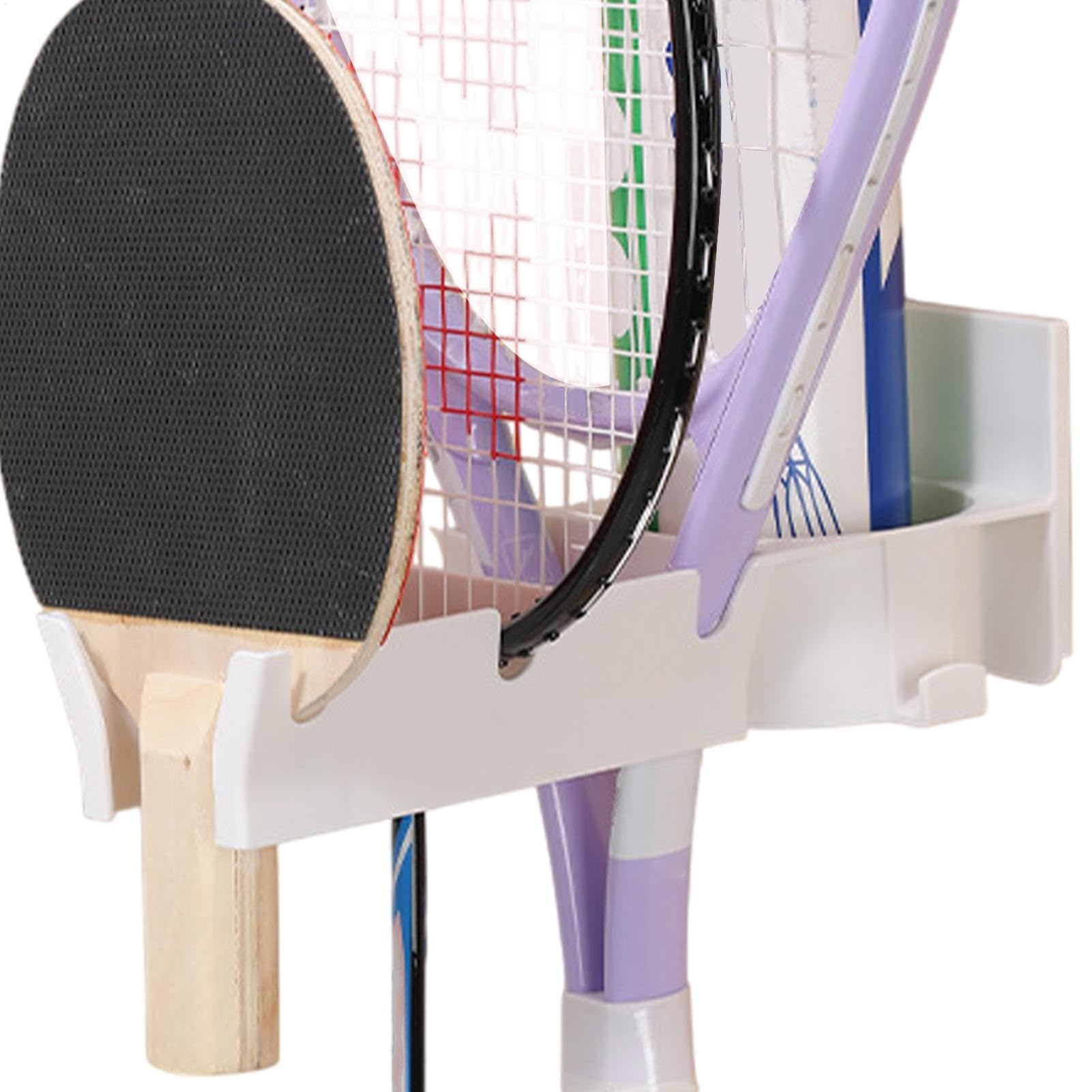 Proberos® Wall Mount Badminton Racket Holder Organizer Rack, No-Drill Multi-Racket Storage with 3 Slots, Ball Compartment & Dual Side Hooks for Badminton, Tennis, Ping Pong, Home or Gym Use