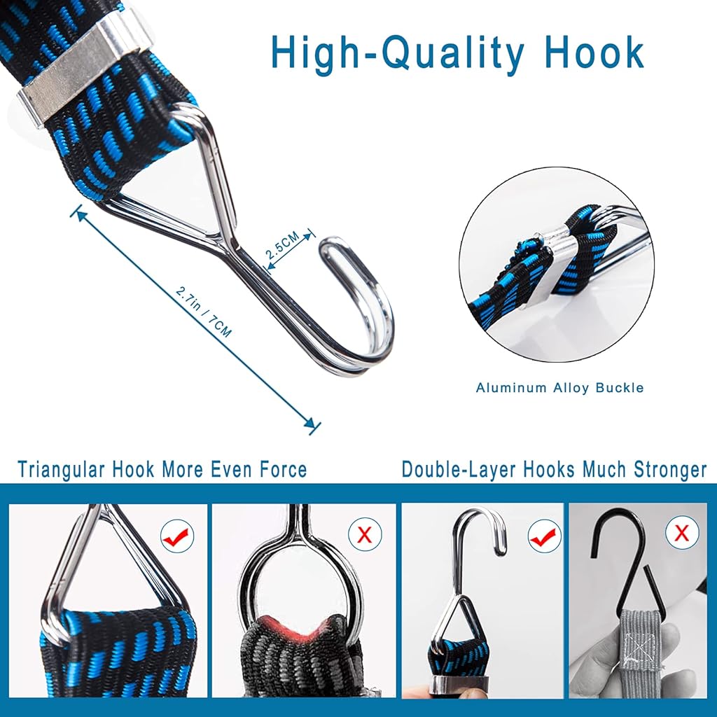 STHIRA® 8Pcs Luggage Strap for Motorcycle Bike with Metal Hooks 3.3ft High Elasticity Bungee Cord Elastic Rope for Cargo Travel Packaging