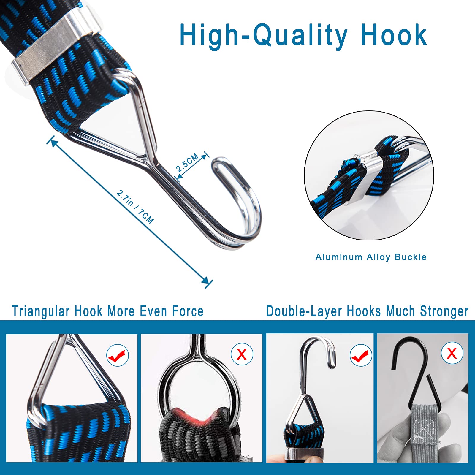 STHIRA Luggage Strap Set for Motorcycle and Bike featuring Metal Hooks | 8Pcs 3.3ft High Elastic Bungee Cord
