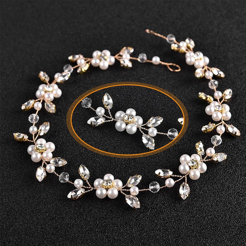 SANNIDHI Flower Crown Tiara for Bride and Girls 8+ featuring Pearls and Crystal Loops | Elegant Wedding Hair Accessory